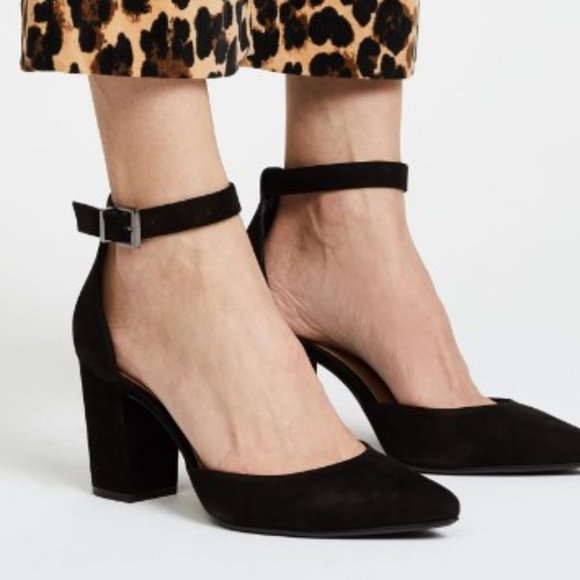 Schutz IONARA Black Suede Ankle Strap Dress Pumps - Picture 1 of 3